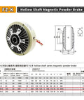 Hollow Shaft Magnetic Powder Brake DC 24V For Tension Control And Unwinding, 100 Nm Torque, 10 Kg Load, 1000 RPM, front view