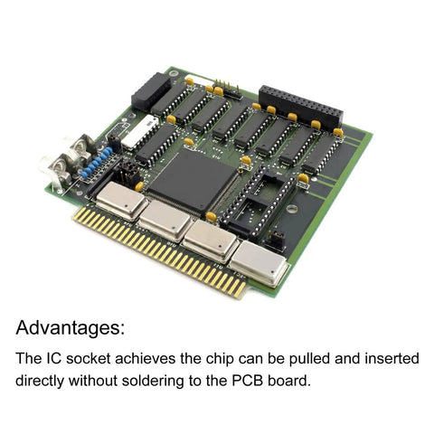 Flat Pin DIP IC Socket Adapter 8 Pin 2.54mm Pitch For PCB Boards on green circuit board with dual-row IC sockets visible
