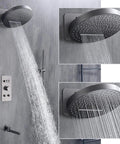 CUTPOIY Gray Shower System with Handheld Wall-Mounted Shower Faucet Set featuring large rainshower head and water flow.
