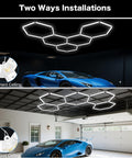 Hexagon Garage Lights LED 25 Pack 220W 26400LM 6500K Daylight White Ceiling Lighting for garages and workshops installed.