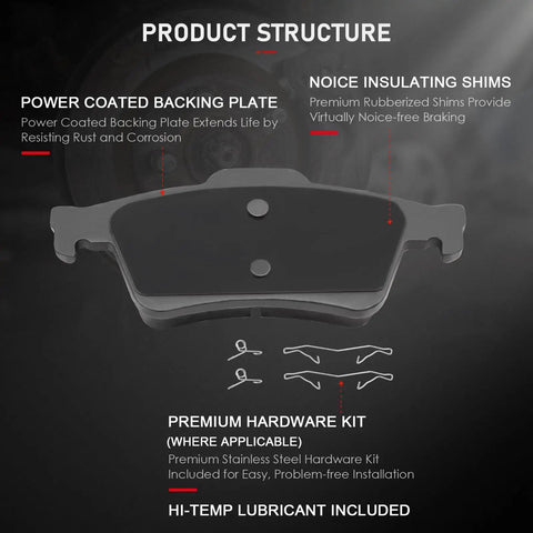 Front And Rear Ceramic Brake Pads Kit 8 Pieces For Ford C Max EcoSport Escape Focus Transit Connect Mazda 3 3 Sport 5 Volvo C30 C70 S40 V50 Quiet Low Dust High Performance Set with product structure details