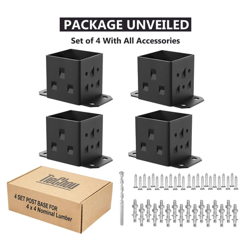 Heavy Duty 4x4 Post Base Anchor Kit With All Accessories For Wood Fence Deck And Pergola Mounting In Steel Post Brackets