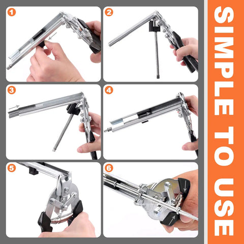 Heavy Duty Hog Ring Pliers Kit With 1200 Galvanized M Clips Pro Grade Manganese Steel Hand Tool demonstrating easy setup steps.