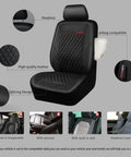 Premium Quilted Leather Front Seat Covers For Cars, Waterproof PU Vinyl, airbag compatible, black with headrest displayed