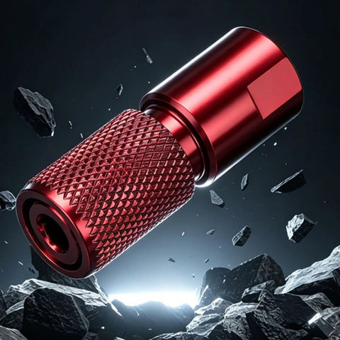 Close-up of red Versatile Carbon Steel Drill And Angle Grinder Converter Quick Release Attachment among flying rocks