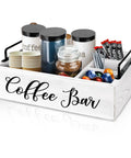 Wooden Coffee Station Organizer For Countertop With White Finish Farmhouse Style Coffee Bar Holder And K Cup Pod Storage Basket With Handle
