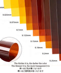 Polyimide Kapton Film Sheet sample thicknesses from 0.015mm to 0.25mm, illustrating transparency and color variations