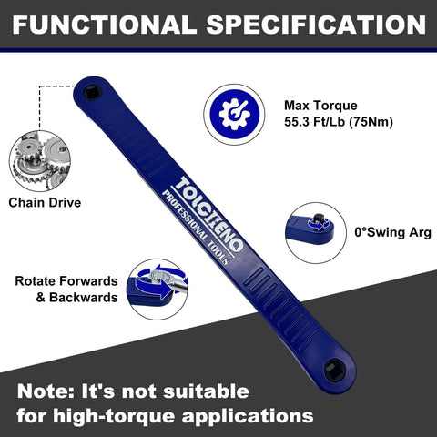 Pro Zero Offset Extension Wrench Set showing torque capacity and chain drive feature with aluminum body and anti-corrosion coating.