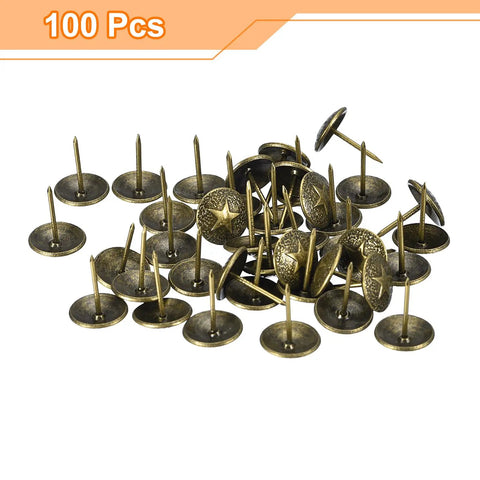 Hella Durable Upholstery Tacks Nail Pins 100 Piece Pack 16Mm Head 20Mm Shank Carbon Steel Yellow Bronze Electroplated Finish For Tough Furniture Diy Sofa Repairs And Home Crafts with star design.