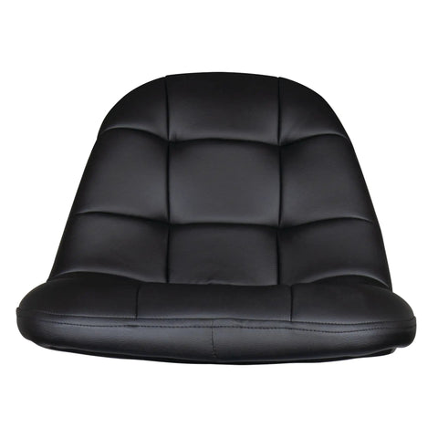 Close-up of black padded seat for Pneumatic High Back Adjustable Swivel Bar Stool With Back Support For Home Bar And Shop Black 25 To 31 Inch Height Oversized Synthetic Leather Foam Padded Seat For All Day Comfort And Heavy Duty Steel Frame