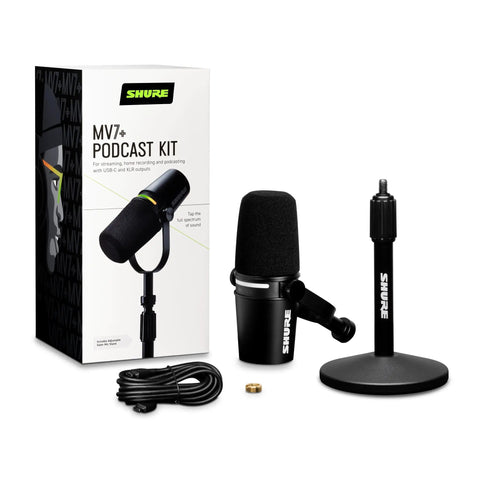 MV7 Plus Podcast Dynamic Mic With Stand, USB-C And XLR Outputs, OBS Certified, Auto Level, LED Touch Panel in packaging