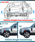 Rear Side Ride Height Level Sensor For Infiniti QX56 V8 With Rear Air Suspension, Fits 2011 2012 2013, Replacement Part For Smooth Rides And Leveling, Easy Install, 538201LA2A shown with vehicle height before and after
