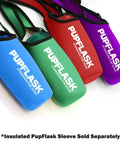 Colorful PupFlask sleeves for Big Dog Water Bottle Travel Dispenser 27 Or 40 Oz Stainless Steel Hydration Bottle shown in different colors