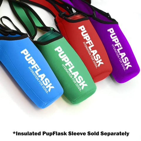 Colorful PupFlask sleeves for Big Dog Water Bottle Travel Dispenser 27 Or 40 Oz Stainless Steel Hydration Bottle shown in different colors