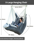 Person using Heavy Duty Hanging Hammock Chair Swing With Footrest For Outdoor Patio Porch Lounge Up To 500 Lbs, Indoor Bedroom Living Room Relax Seat, Includes Portable Steel Spreader Bar And Hardware Kit, Dark Grey