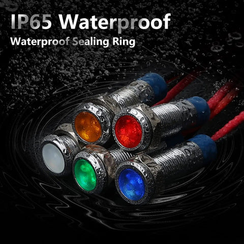 Multicolor 6mm Waterproof Indicator Light Kit With 150mm Wire 12 To 24V DC LED Signal Lamps Metal IP65 Dash Lamps
