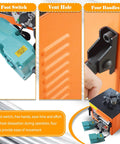 Foot switch, vent hole, and handles of Job Site Ready 1/4 To 1 Inch Electric Rebar Bender With Dual Foot Switch For Heavy Duty Construction Tasks And Effortless 0 To 180 Degree Steel Bending 1700 Watt Beast.