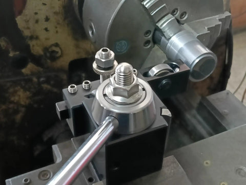 2 Piece Turning And Facing Lathe Tool Holder For BXA Quick Change Tool Post And 1 Piece Lathe Burnishing And Rolling Tool installed on lathe