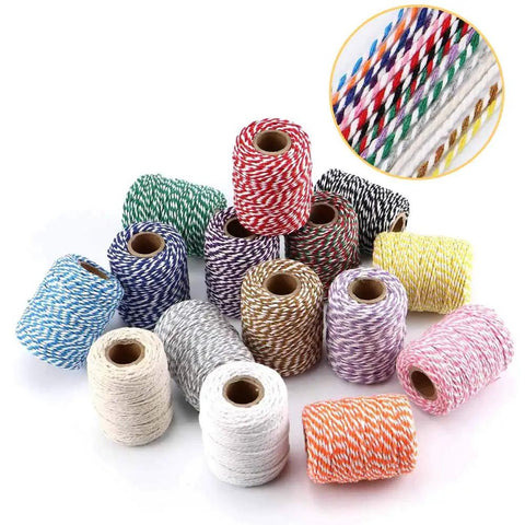 Colorful Jute Twine 2mm 3 Strands For Arts And Crafts Gift Wrap Set 15 Rolls displayed in various colors