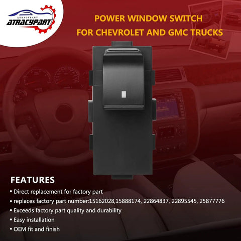Swap In OEM Style Power Window Switch For Passenger Front Right Or Rear Left Or Right That Fits GMC Acadia Sierra Silverado Tahoe And Other Models From 2006 To 2015 Window Button Module in packaging