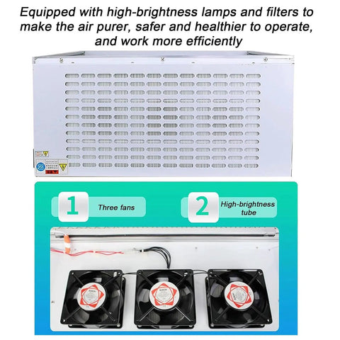 Top Shelf Aluminum Clean Bench Workstation With Dead Simple Triple Fan Ventilation And Electrostatic Curtain For Labs And Cleanrooms Built Tough With Heavy Duty Silicone Pad Quick Snap Assembly Gonna Love This Rig showing three fans and high-brightness tubes.