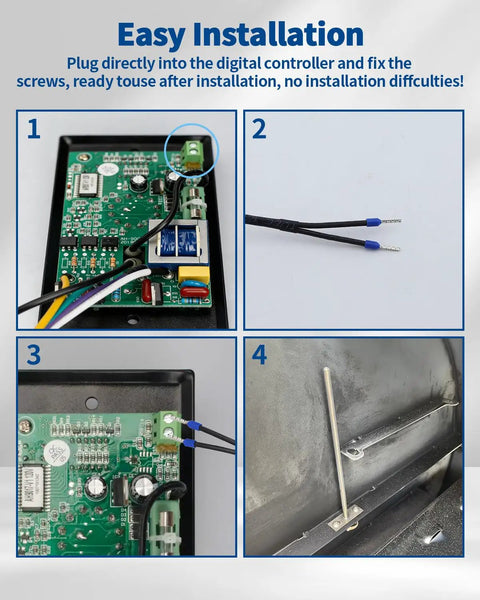7 Inch RTD Temperature Probe Sensor Replacement For Pellet Grills 304 Stainless Steel With PT1000 Internal Ambient Probe And 47 Inch Cable Compatible With Z Grill And Other Popular Pellet Grills installed on controller and grill