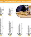 Size Eight Modified Truss Head Wood Screws Set Stainless Steel 410 Self Tapping Assortment 165 Pieces for DIY Projects