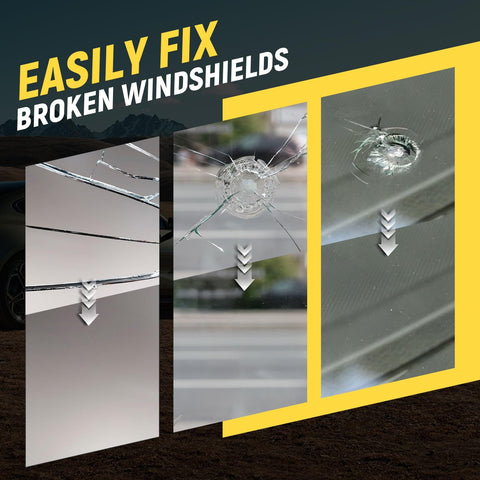 Before and after image of windshield crack repair using DIY Windshield Chip Repair Kit 2 Pack With UV Activated Resin, Advanced Injection Head And Suction Cup, Quick Fix For Bullseye Cracks And Chips, Car Glass Repair Liquid Kit.