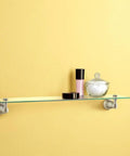 Banbury 22.75 Inch Glass Shelf in Brushed Nickel with Tempered Glass Spot Resist Finish includes mounting template on wall