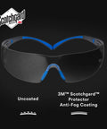 SecureFit Safety Glasses With Scotchgard Anti Fog Anti Scratch Lenses 20 Pack ANSI Z87 Rated Gray Lens Blue Gray Frame Flexible Temples