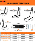 Heavy Duty Garage Wall Hooks Set With Anti Rust PVC Coating diagram showing hook types and dimensions.
