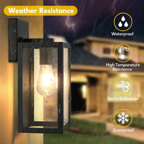 2 Pack Dusk To Dawn Outdoor Wall Lights Matte Black Waterproof Exterior Sconces With Clear Glass Illuminating in Rain