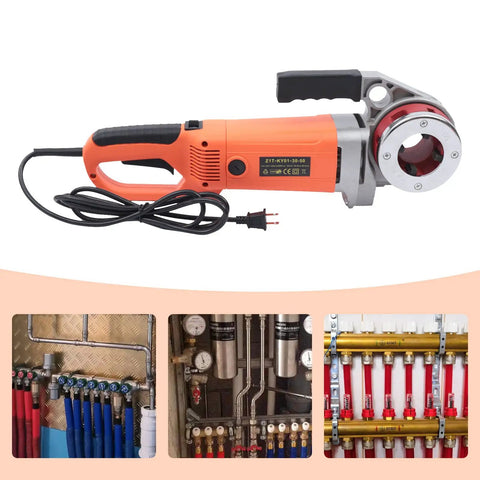 Heavy Duty 2300W Electric Pipe Threader With Slick Ergonomic Handle, suitable for half to two inch steel pipes.