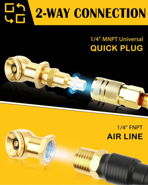 Heavy Duty Locking Air Chuck And Ball Tire Inflator Set Built From Brass And Built To Last With One Quarter Inch NPT Quick Connect