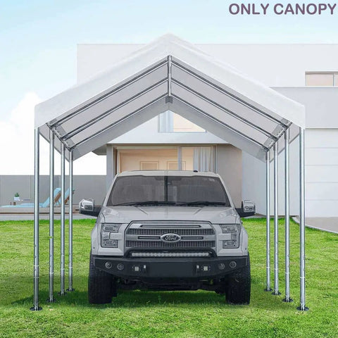 10x20 Carport Replacement Top Cover White With Ball Bungees For Shelter Tent Or Garage Heavy Duty PE Fabric 180 g/m2 Frame Not Included