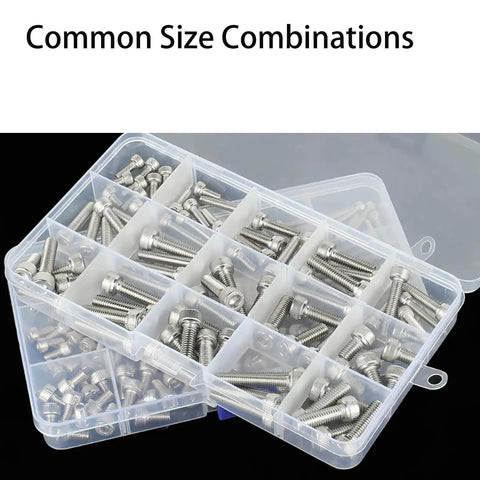 Rust Resistant 304 Stainless Steel Cup Head Hex Socket Screws Set With Nuts And Washers M3 M4 M5 Must Have For DIY Home Renovation Indoor Or Outdoor Use Bulk Pack Of 200 Pieces in storage box