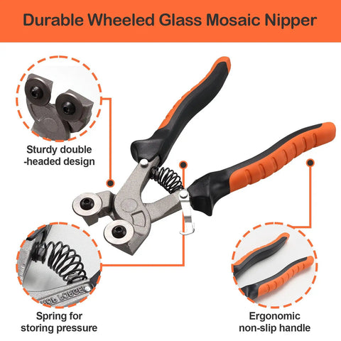 2 Piece Glass Tile Nippers Set With Wheeled Mosaic Nipper And Ceramic Tile Nipper, showing wheeled design and ergonomic handle.