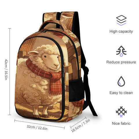 Scarf Sheep Printed Unisex Backpack With Large Capacity Everyday Daypack Built From Breathable Polyester Durable Zipper