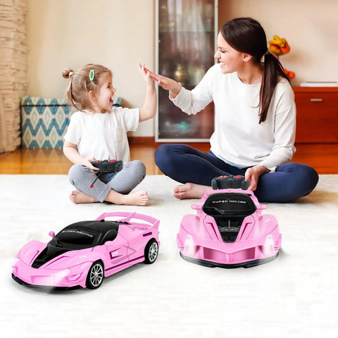 Mother and daughter playing with Rad Remote Control Car For Girls 1 To 18 Scale Pink Sports Racing Toy With LED Headlights Easy To Drive