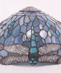Sea Blue Stained Glass Dragonfly Tiffany Style Lampshade Replacement, 12 Inch Diameter X 6 Inch Height with cap visible