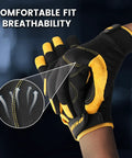 All Purpose Mens Utility Work Gloves With Synthetic Leather Palm For Tough Jobs, showing breathable spandex back and touchscreen tips