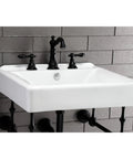 American Classic Widespread Lavatory Faucet in Naples Bronze, 5-5/16 inch spout reach, deck mount, solid brass build, on white sink