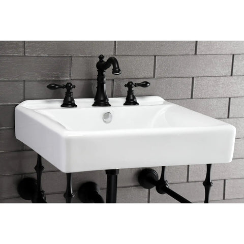 American Classic Widespread Lavatory Faucet in Naples Bronze, 5-5/16 inch spout reach, deck mount, solid brass build, on white sink