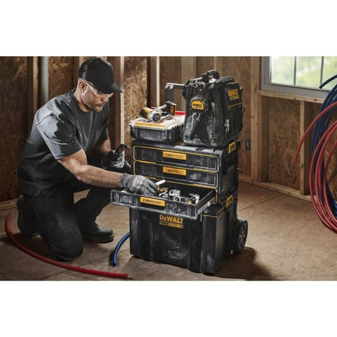 Man using ToughSystem 2.0 3 Drawer Tool Organizer And Storage Module With Ball Bearing Slides in a workshop