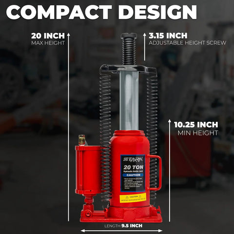 Stark USA 20-Ton hydraulic bottle jack; red low-profile auto repair jack with manual pump