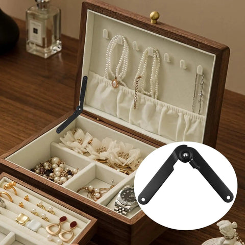 Jewelry box with 4 Pack 9 Inch 180 Degree Rotatable Folding Lid Support Hinges Black Heavy Duty Iron Construction shown installed