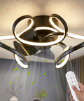 2 In 1 Bladeless Ceiling Fan With Lights Remote Control For Living Room And Kitchen, Dope Low Profile Geometric Design