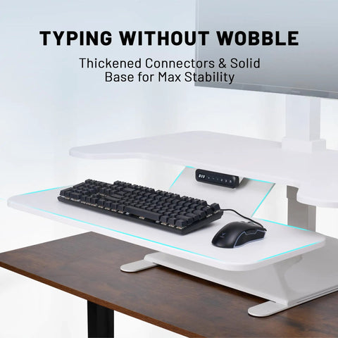 36 Inch Electric Standing Desk Converter Height Adjustable Sit Stand Workstation Riser For Home Office ergonomic desk with keyboard and mouse.