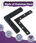 Flat L Brackets For Wood 120x120mm Stainless Steel Corner Braces Durable Matte Black Finish Ideal For Wood Frames Pack Of 8