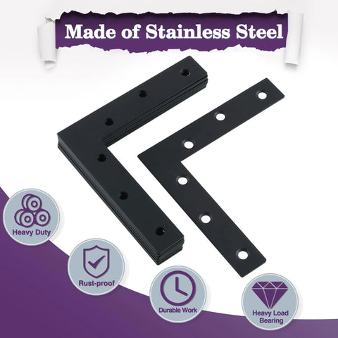Flat L Brackets For Wood 120x120mm Stainless Steel Corner Braces Durable Matte Black Finish Ideal For Wood Frames Pack Of 8